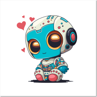 Cartoon robot in love. Posters and Art